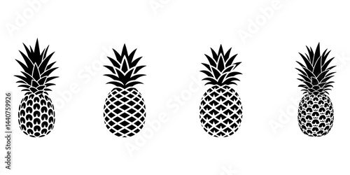 Pineapple silhouette ananas vector illustration set, tropical fruit icons, black Pineapple illustration, abstract pineapples, Pineapple icons set. pineapple silhouette vector art. pineapple fruit icon
