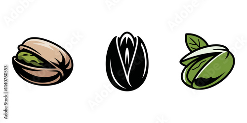 Pistachio Icon Set, Hand drawn sketch style pistachios set. Fresh and fried organic healthy food.  Best for packages design. Nuts vector illustrations isolated on white background, pistachio icon.