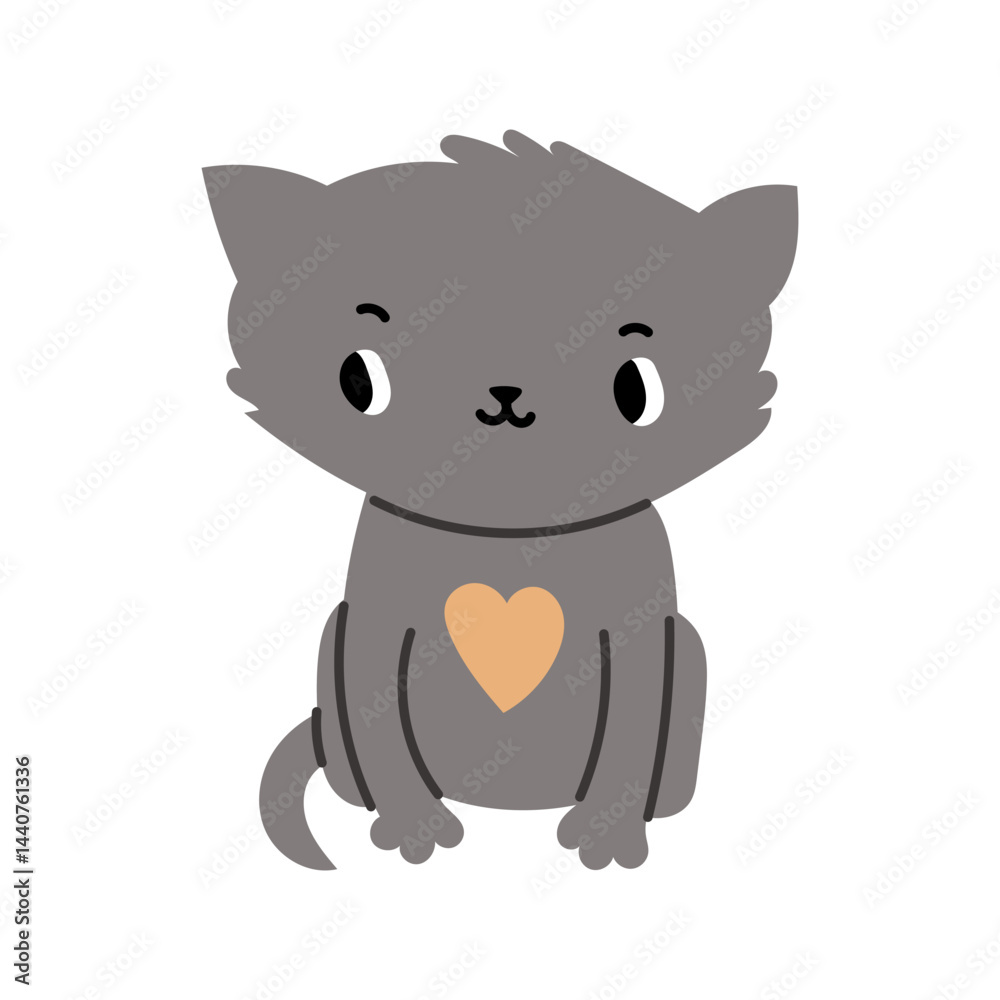 Obraz premium Cute cat in love sticker, vector cartoon illustration