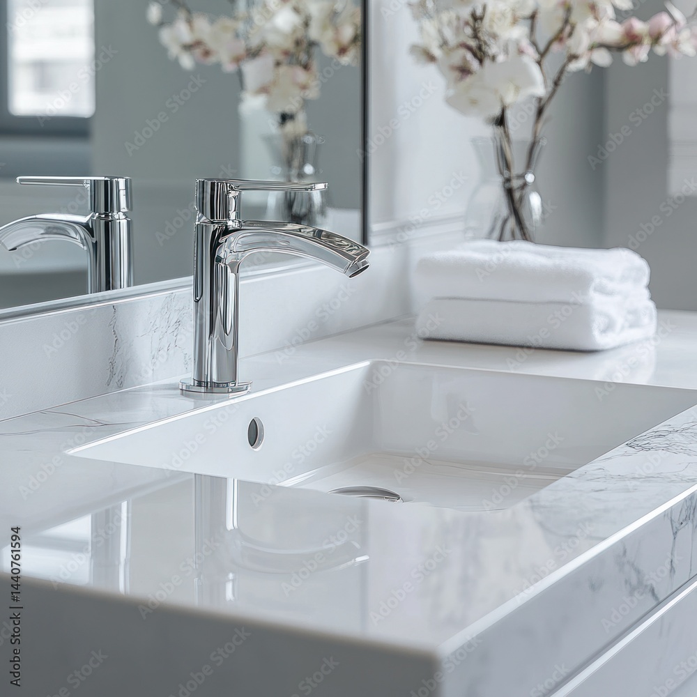 Fototapeta premium Modern bathroom vanity with marble countertop