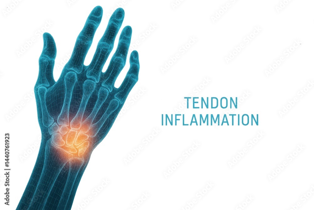 Glowing holographic scan of wrist tendon inflammation in de quervain disease syndrome detailed visualization Glowing holographic scan of wrist tendon inflammation in de quervain disease syndrome detailed visualization