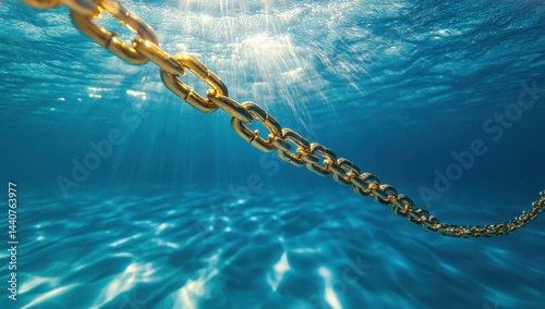 Golden chain underwater, sunlight beams (5) photo