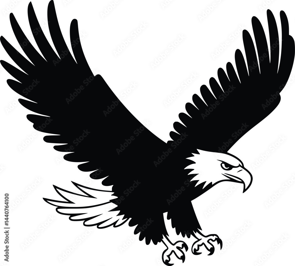 Fototapeta premium Bold Black And White Flying Eagle. Vector Illustration Isolated On White