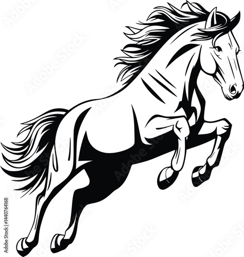 Bold Black And White Jumping Horse. Vector Illustration Isolated On White