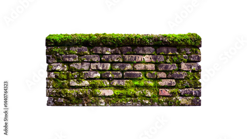 Green moss on brick wall, Isolated on white background