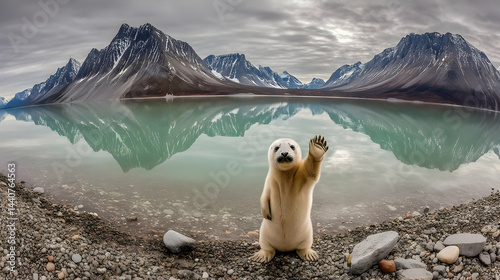 of a baby seal waving from a crystal-clear lagoon