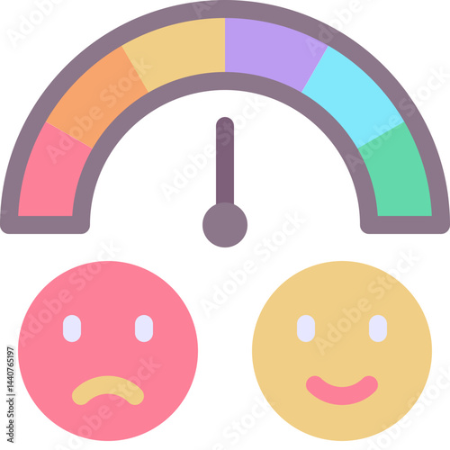 Credit Score Icon, Speedometer, Rating Scale With Emoji Sad To Happy, Flat Style Isolated Vector Icon. 