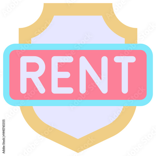 Rent Text With Shield Icon, Security, Protection Icon,  Flat Style Isolated Vector Icon. 