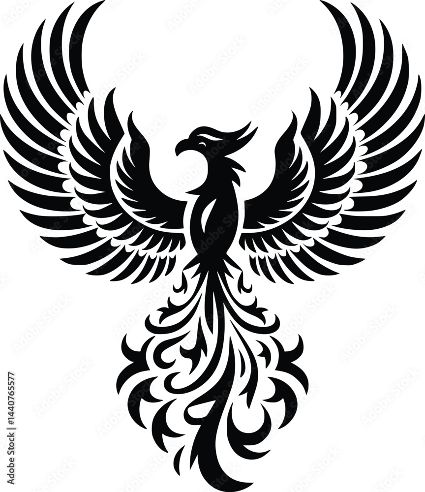 Obraz premium Bold Black And White Phoenix Rising. Vector Illustration Isolated On White