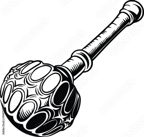 Bold Black And White Medieval Mace. Vector Illustration Isolated On White