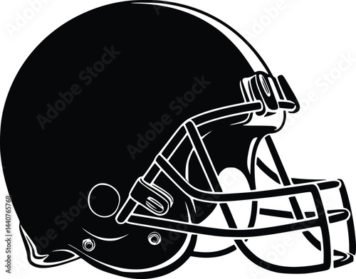 Bold Black And White Football Helmet. Vector Illustration Isolated On White