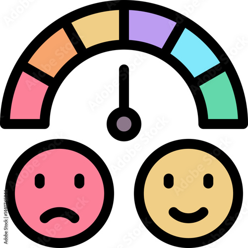 Credit Score Icon, Speedometer, Rating Scale With Emoji Sad To Happy, Filled Style Isolated Vector Icon. 