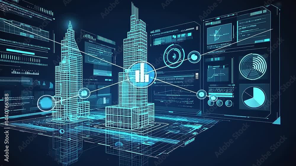 Futuristic Cityscape: Digital Twin Visualization of Smart Buildings and Data Analytics