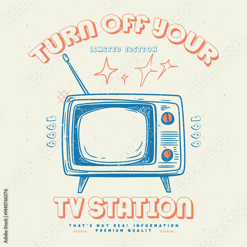 Television, Graphic Design for T-shirt, Street Wear and Urban Style, Vintage illustration of Television t-shirt design, vector graphic, typographic poster, or t-shirts, street wear, and Urban style