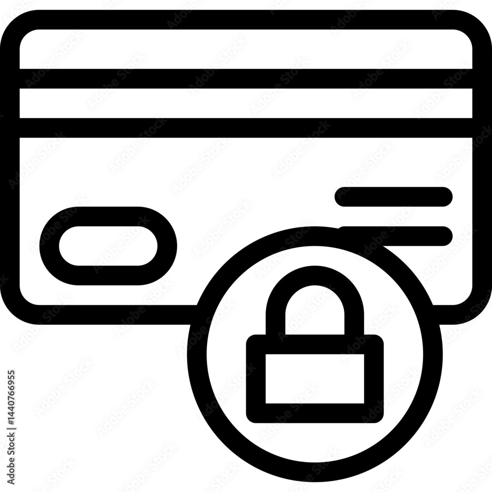 Credit Card With Lock Icon, Security, Secure Credit Card Icon, Lineal Style Isolated Vector Icon. Credit Card With Lock Icon, Security, Secure Credit Card Icon, Lineal Style Isolated Vector Icon.