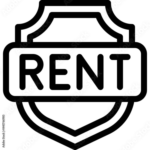 Rent Text With Shield Icon, Security, Protection Icon, Lineal Style Isolated Vector Icon. 
