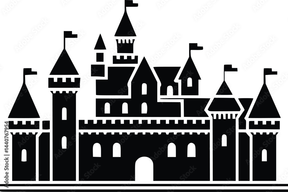 Bold Black And White Historic Castle. Vector Illustration Isolated On White Bold Black And White Historic Castle. Vector Illustration Isolated On White