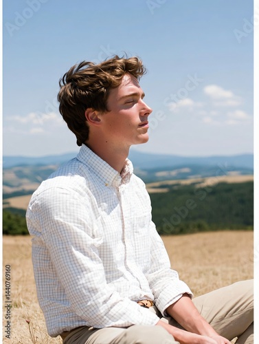 Serene Moment: A Young Man Meditating in Nature