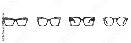 Vintage Eyeglasses Silhouette Set. Retro Fashion And Style Concepts Isolated Vector Illustration Collection