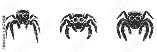 Jumping Spider Silhouette Set. Detailed Insect Illustrations For Nature And Wildlife Themes. Isolated Vector Illustration Collection