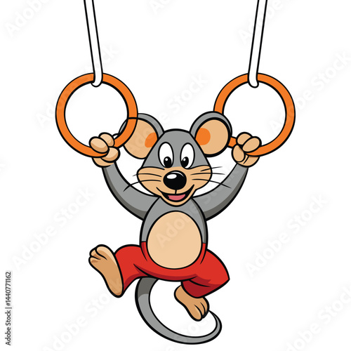 Mouse on Gymnastic Rings Cartoon