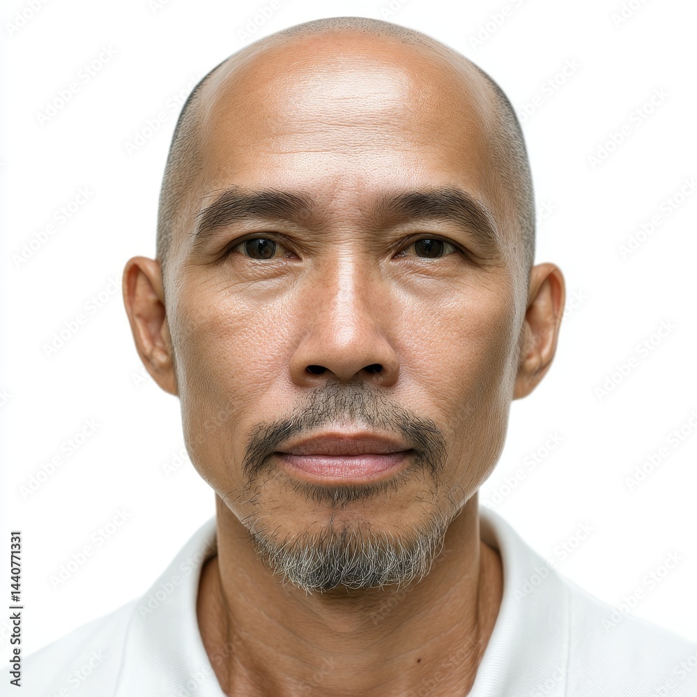 Obraz premium Asian mature male with bald head and beard on white background