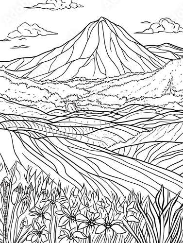 Volcanic Landscape Coloring Page. (1)