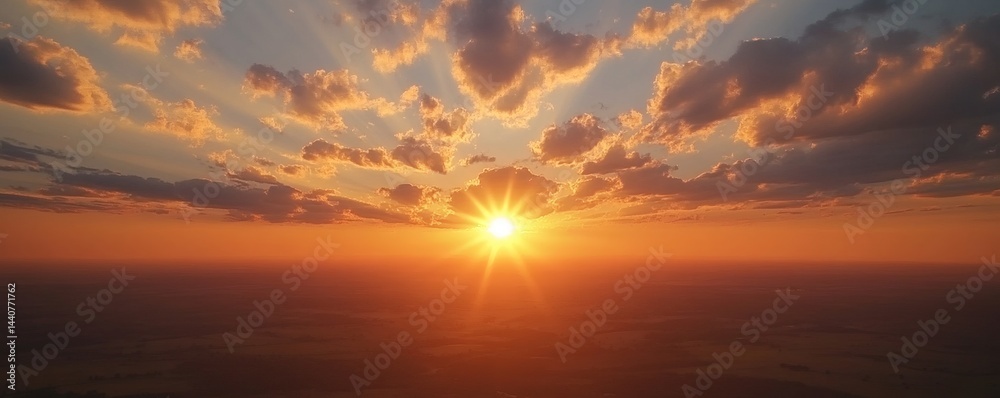 Dramatic sunset over a vast, hazy landscape. Dramatic sunset over a vast, hazy landscape.