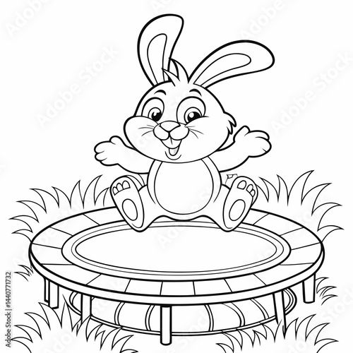 Bunny Jumping Trampoline Outline Drawing