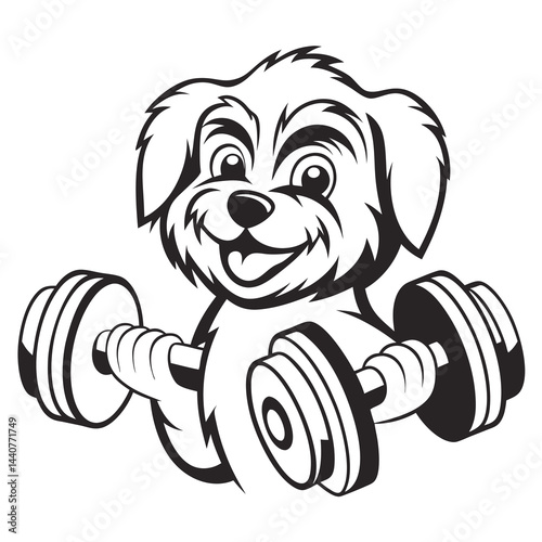 Happy Dog Lifting Dumbbells Cartoon