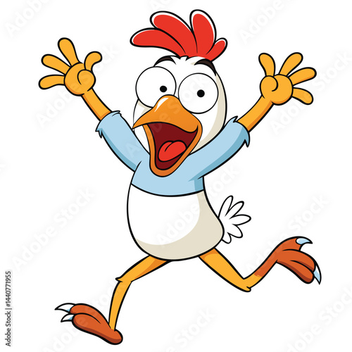 Excited Cartoon Chicken Running Joyfully