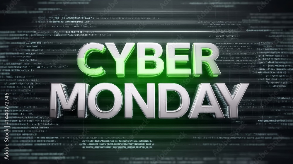 Obraz premium Cyber monday digital sale banner with futuristic text and glowing green effect