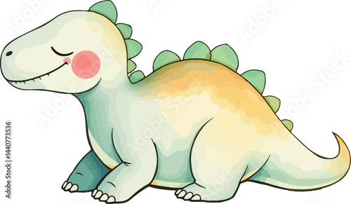 Cute little dinosaur. Watercolor vector illustration.