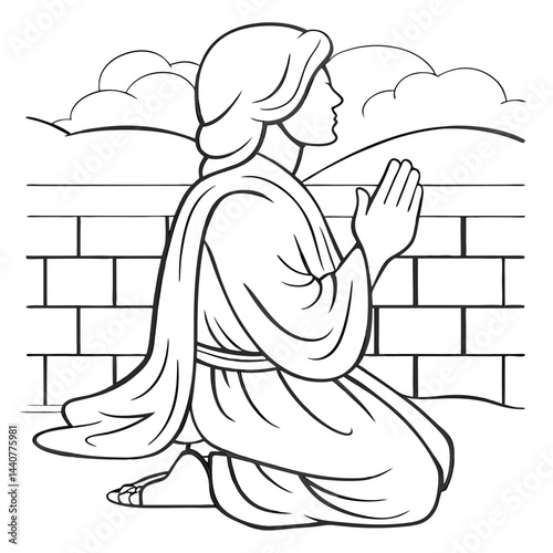 Person Kneeling Praying Brick Wall