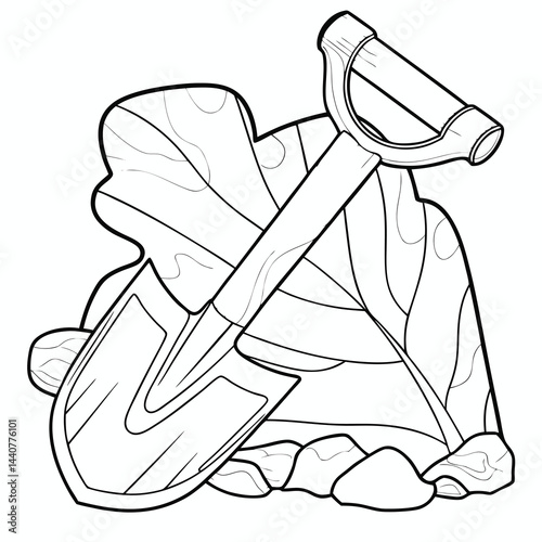 Rock and Shovel Outline Drawing
