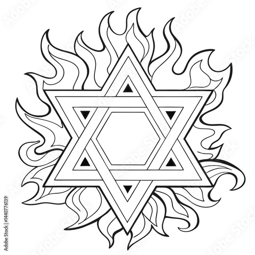 Star of David with Flames Outline