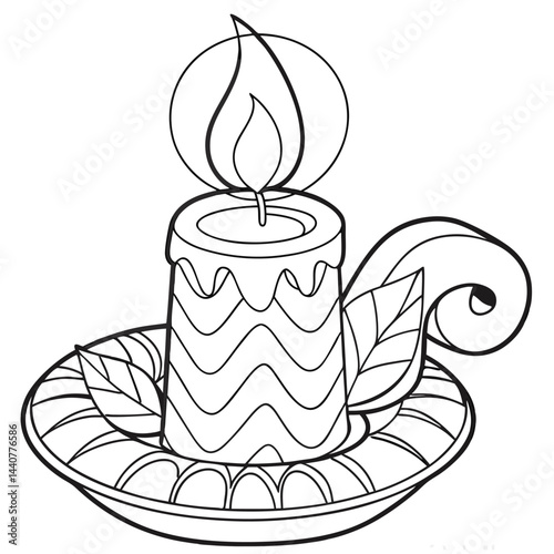  Burning Candle in Ornate Holder Outline