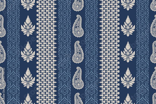 Ikat paisley floral, Abstract striped, Ethnic art. Seamless patterns, tribal, folk embroidery, and Mexican style.Aztec geometric art ornament print.Design for carpet,  cover wallpaper, fabric, cloth