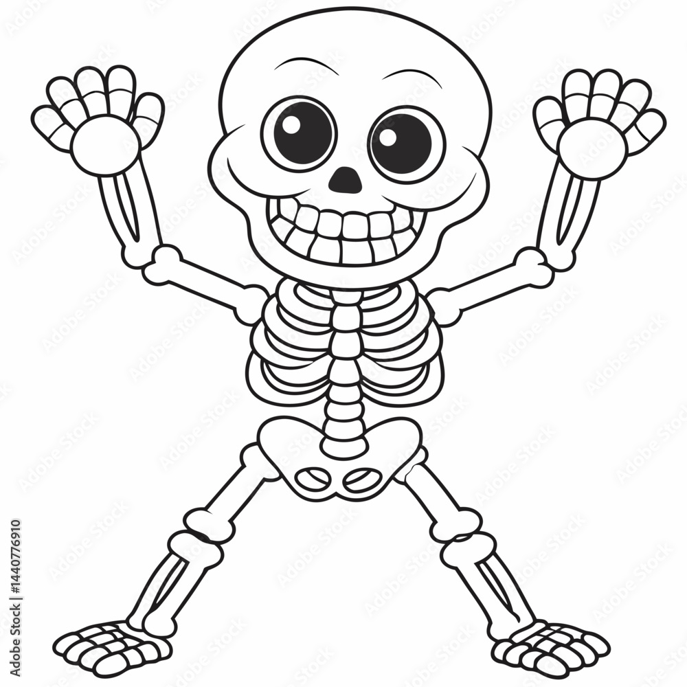 Obraz premium Cheerful Skeleton Cartoon Drawing Outline