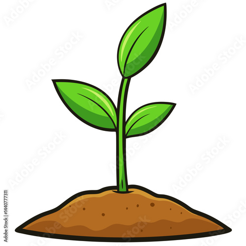 Illustration of a green plant seedling growing in soil for agriculture and gardening projects