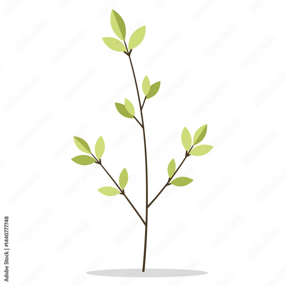 Obraz premium Illustration of a simple green leafy plant branch for botanical nature themed designs and art