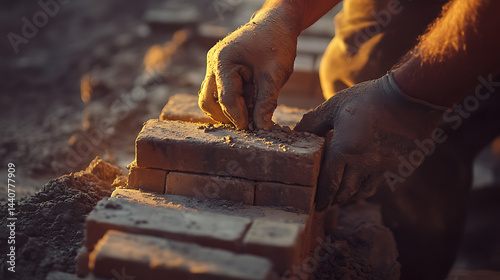 Construction Worker Laying Bricks