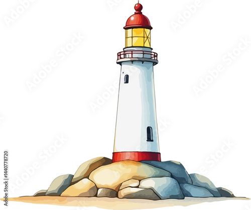 Lighthouse watercolor vector illustration.