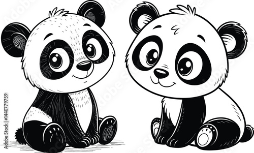 Cartoon Panda Pair - Playful and Expressive Animal Design