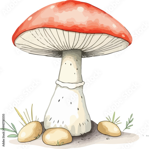 Fly agaric mushroom watercolor vector illustration.