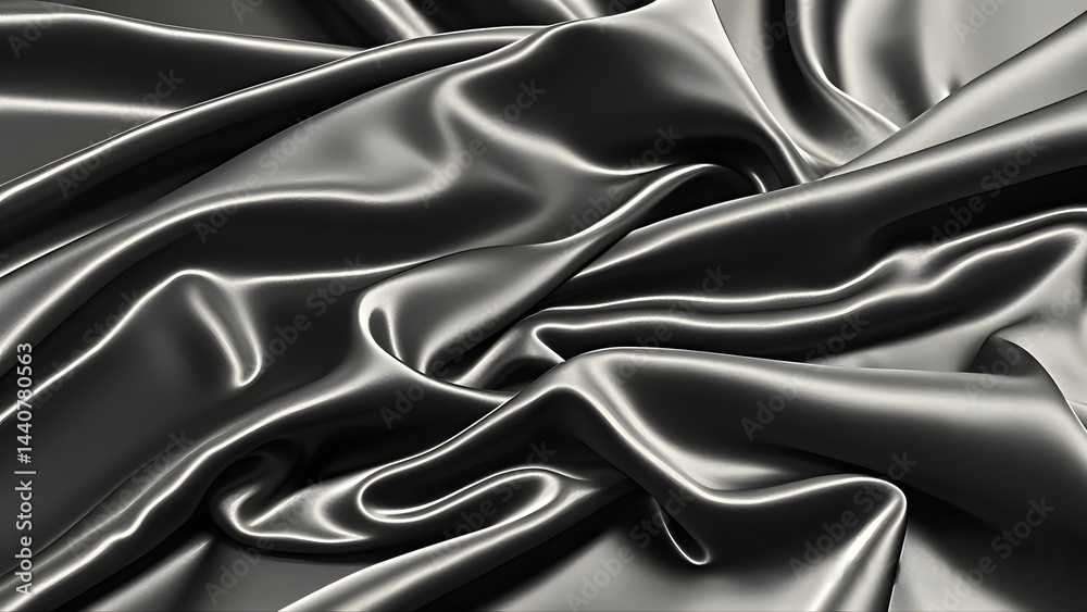 Fototapeta premium Elegant Draped Dark Grey Satin Fabric Texture Background 