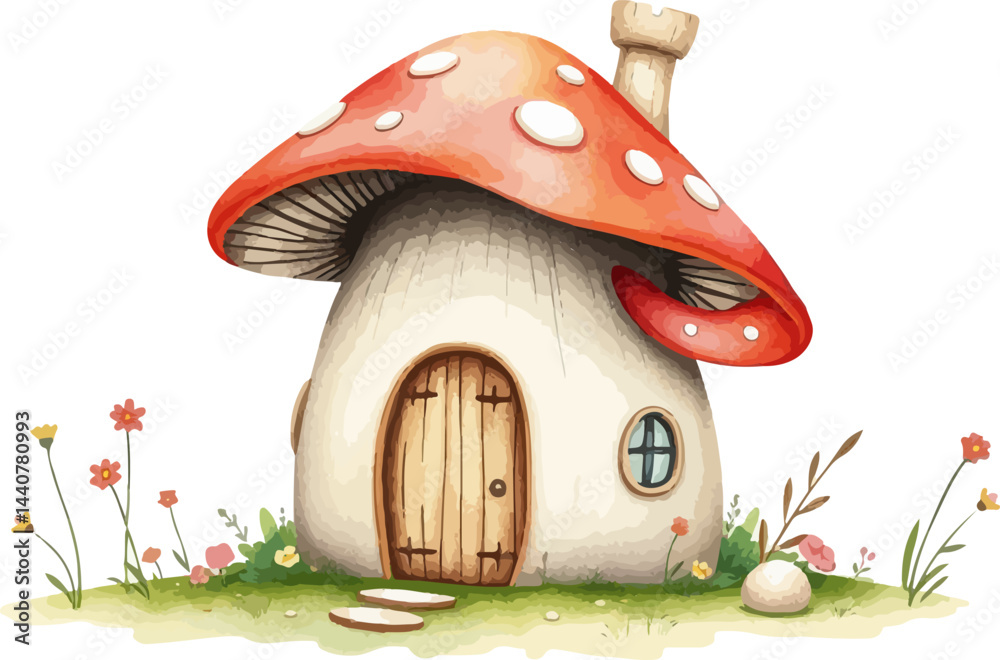 custom made wallpaper toronto digitalMushroom house watercolor vector illustration.