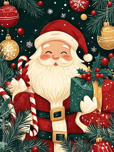 Jolly Santa with Gifts, and Xmas Decor.