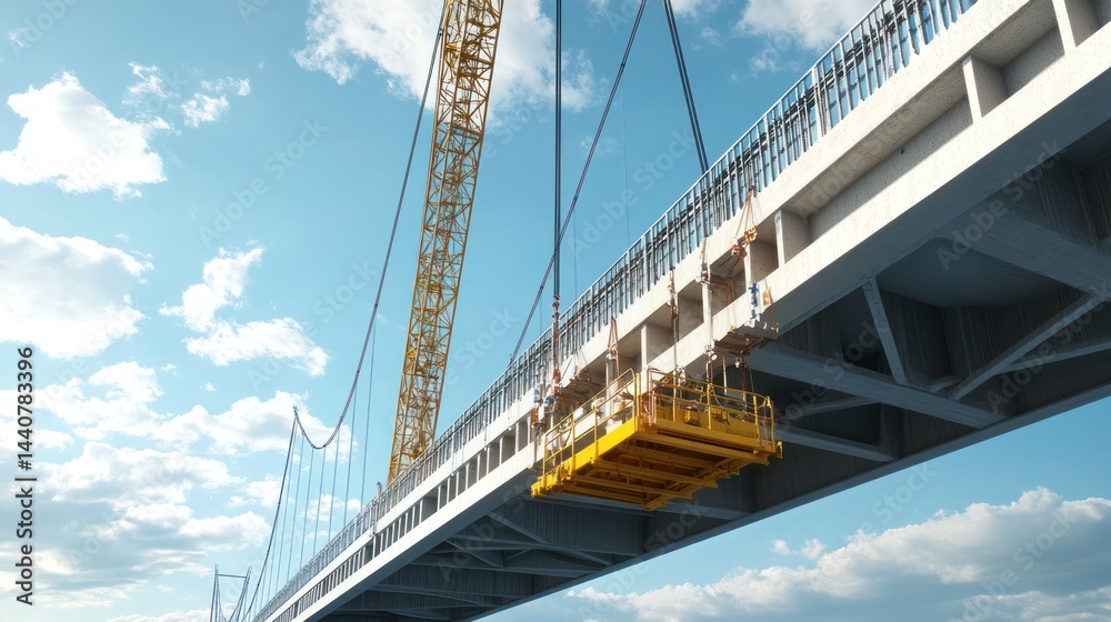 Obraz premium Construction crane working on a new bridge structure.