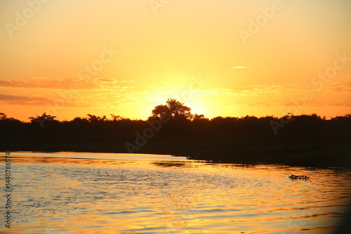 amanhecer pantaneiro. foto de nascer do sol no rio cuiabá em poconé, mato grosso 
